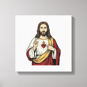 Toile Cœur Sacré de Jésus Gravure Vintage Art Vectoriel_