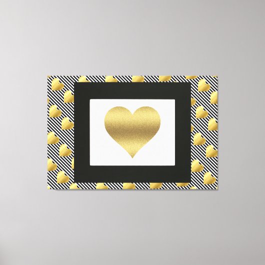 Toile Coeurs d'or et rayures noires (Recto)