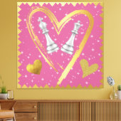 Toile Coeurs d'or Pièces d'échecs King et Queen sur prun (Insitu(Salon))