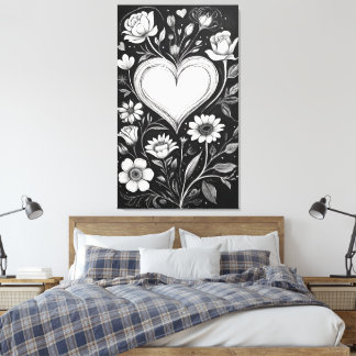 Toile Cœurs et fleurs
