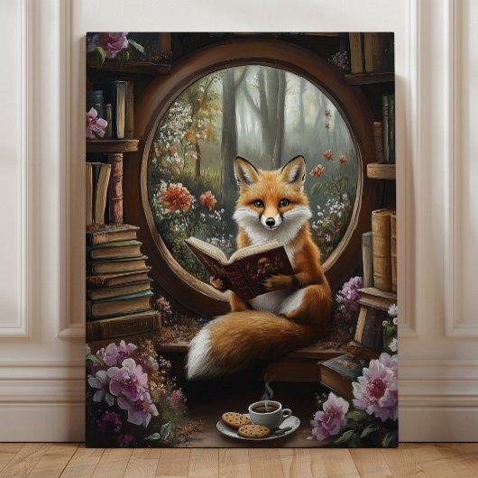 Toile Coin Lecture Renard Fantaisiste de Librairie