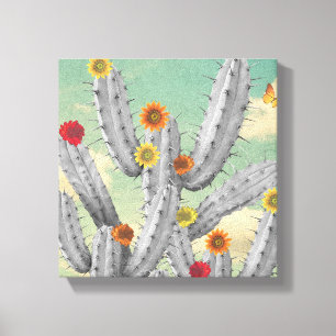 Toile Collage d'art de fleurs de cactus épineux
