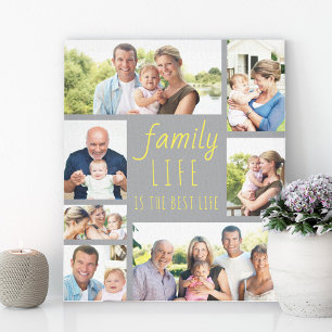Toile Collage de photos Citation Vie de Famille 7 Gris e