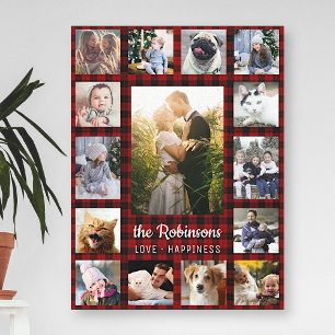 Toile Collage de photos familiales 15 + Nom Red Buffalo 