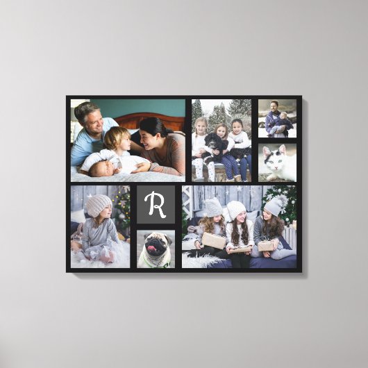 Toile Collage de photos familiales Monogramme 7 images N (Recto)