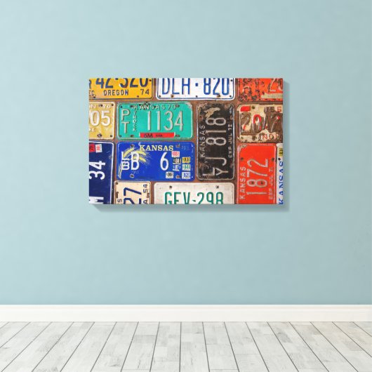 Toile collage de plaque d'immatriculation rouille rétro (Insitu (Plancher de Bois))