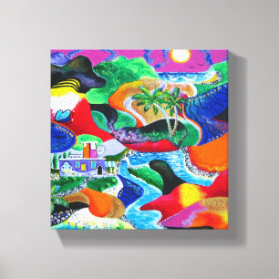 Toile Collage de Porto Rico Tropical Caribbean Art