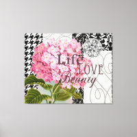 Collage d'hortensia rose chic Art damassé vintage