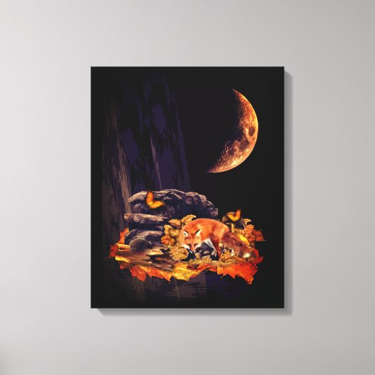 Toile Collage faunique avec renard, hérisson et lune d'a (Recto)