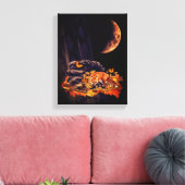 Toile Collage faunique avec renard, hérisson et lune d'a (Insitu(Salon))