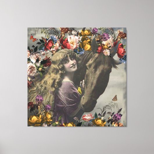 Toile Collage floral Victorian Girl & Black Horse (Recto)