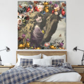 Toile Collage floral Victorian Girl & Black Horse (Insitu(Chambre))