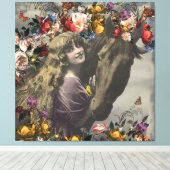 Toile Collage floral Victorian Girl & Black Horse (Insitu (Plancher de Bois))
