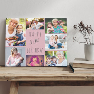 Toile Collage Photo 7 Images Rose Gris 80e Anniversaire