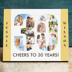 Toile Collage photo d'anniversaire 30 ans Numéro 30 Neut