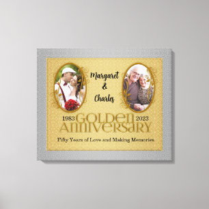 Toile Collage photo d'anniversaire de 50 ans en or 30x24