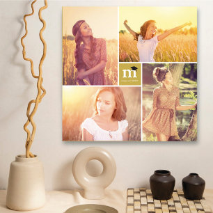 Toile Collage photo de 4 images avec monogramme carré mo
