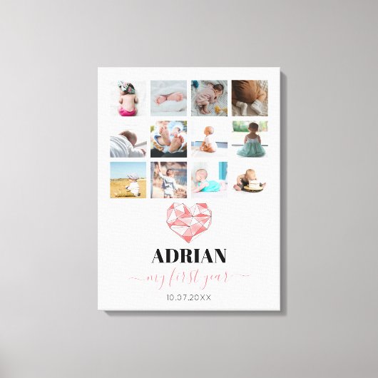 Toile Collage photo de la première année de bébé en form (Recto)