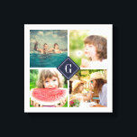 Toile Collage photo de monogramme de la Marine<br><div class="desc">Poster personnalisé avec monogramme personnalisé et collage carré de 4 photos en bordure de votre monogramme ou autre texte personnalisé dans un cadre diamant. Cliquez sur Customiser pour modifier le texte, les polices et les couleurs afin de créer un design unique. Un cadeau parfait pour la famille, les amis, les...</div>