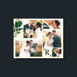 Toile Collage photo du jour du mariage du feuillage vert<br><div class="desc">Feuillage vert et or avec Monogramme personnalisé Lettre initiale -Élégante et belle avec vos images de photo de 5 jours de mariage - Toile enveloppée de collage avec motif de bloc de couleur en Vert, Beige et Or - avec votre lettre initiale monogrammée, et 5 photos de jour de mariage!...</div>