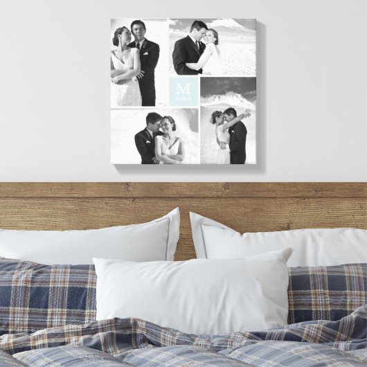 Toile Collage photo mariage monogramme grille moderne bl (Insitu(Chambre))