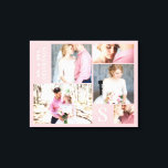 Toile Collage photo Mariage rose clair avec 5 photos<br><div class="desc">Images de photographie 5 mariages élégantes et magnifiques - Tissu de collage personnalisé avec motif de bloc de couleur rose pâle et blanc - avec votre lettre initiale monogrammée, texte de nom personnalisé Mr et Mrs, et images de jour de mariage ! C'est amusant de créer, et j'ai rendu super...</div>