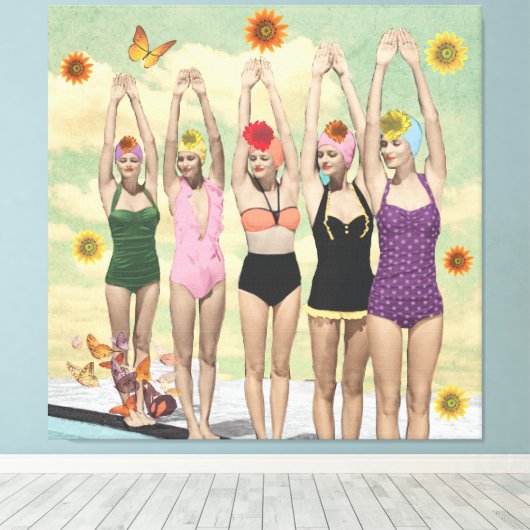 Toile Collage rétro de natation synchronisée (Insitu (Plancher de Bois))