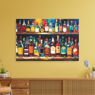 Toile "Collection de bouteilles de la étagère de bar" (S