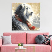 Toile Collie À Poils Avec Écharpe D'Hiver À Rayures (Insitu(Salon))