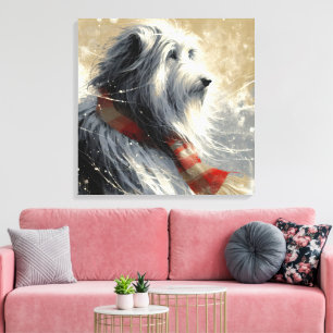 Toile Collie À Poils Avec Écharpe D'Hiver À Rayures