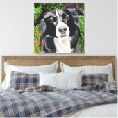 Toile Collie frontière noir et blanc contre Fleurs (Insitu(Chambre))