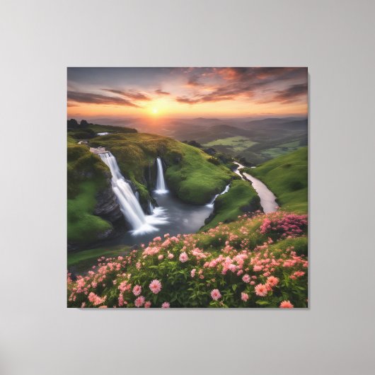 Toile Collines à rouleaux de fleurs dans les cascades du (Recto)