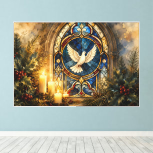 Toile Colombe de Noël en vitrail