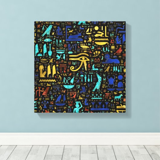 Toile Coloré ancien motif hiéroglyphique égyptien (Insitu (Plancher de Bois))