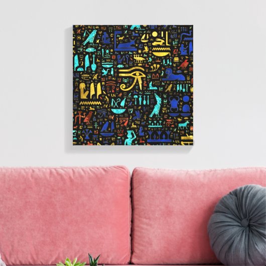 Toile Coloré ancien motif hiéroglyphique égyptien (Insitu(Salon))