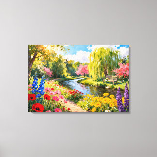 Toile Colorful Flower Garden River Spring Landscape Art