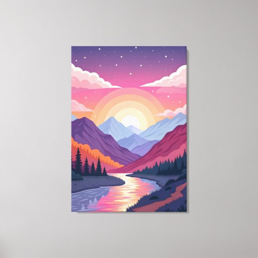 Toile Colorful Layered Mountain Sunset Landscape (Recto)