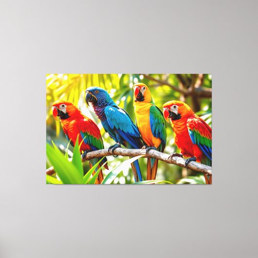 Toile Colorful Macaw Parrots Bird Art (Recto)