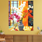 Toile Colorful Striped Vase Floral Window Wood Plaque (Insitu(Salon))