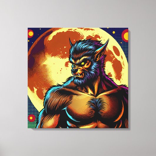 Toile Comic Book Style Werewolf devant la Pleine lune (Recto)