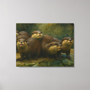 Toile Compagnie curieuse - Famille Otter sur les rochers