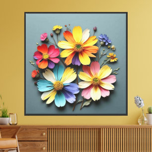 Toile Composition de fleurs en papier multicolore - Art