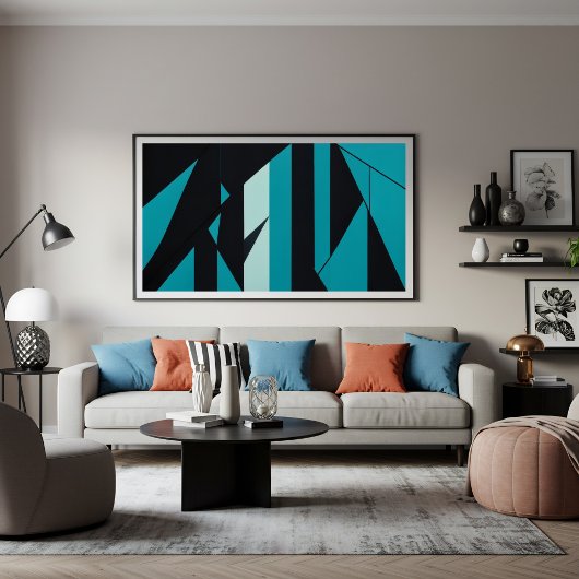 Toile Conception Abstraite Turquoise Noir