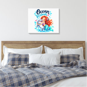 Toile Conception de dauphin amis de la sirène mignonne