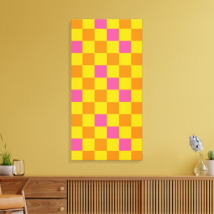Toile Conception de motif à carreaux orange jaune rose