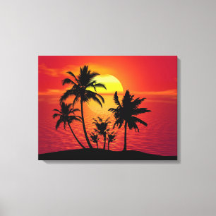 Toile Conception de silhouette de palmiers au coucher du