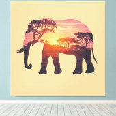 Toile Conception de silhouette d'éléphant à double expos (Insitu (Plancher de Bois))