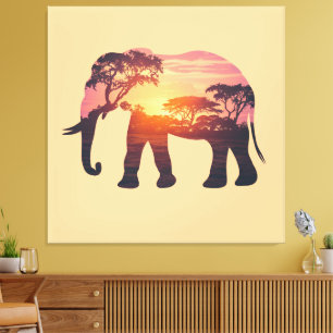 Toile Conception de silhouette d'éléphant à double expos
