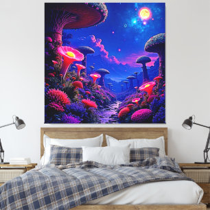 Toile Conception nocturne de la forêt de champignons enc