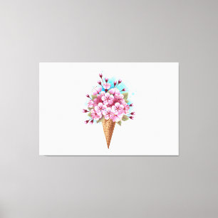Toile Cône rose Sakura crème glacée gaufre